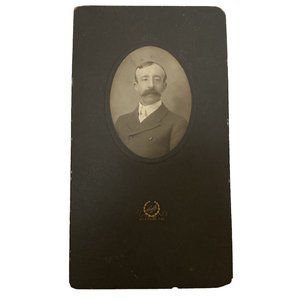 Antique Cabinet Photo Victorian Middle Age Man Mustache 1800s High Collar Suit